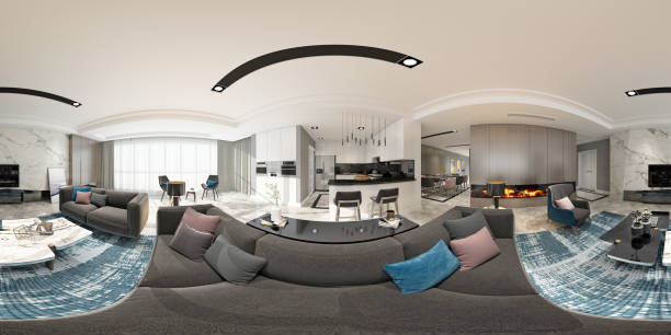 istock 360 Degrees Modern Living and Dining Room. 3D Render. 1378916609