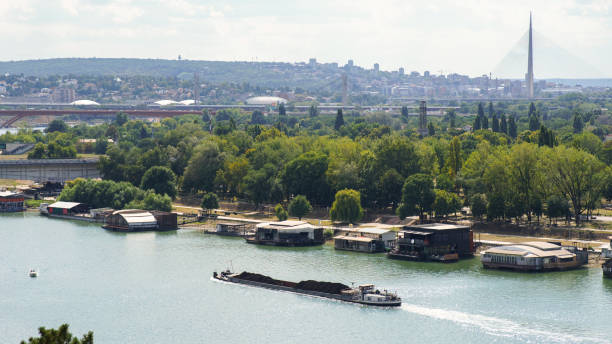 istock Barge transport shipping on Sava river 1378929334