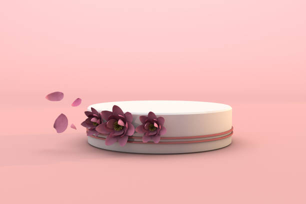 istock 3d podium with pink flower and pink background 1378982249