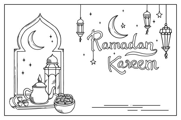 hand drawn ramadan lantern sketch hanging lantern sketch for the celebration of the holy month of ramadan drawing of ramzan eid stock illustrations
