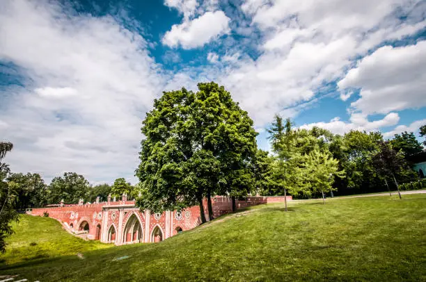 View Of Big Bridge Over The Gully And Tsaritsyno Park In Moscow, Russia