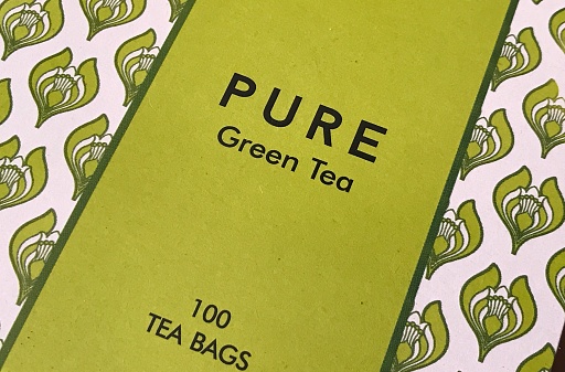 Fresh green tea in its packing