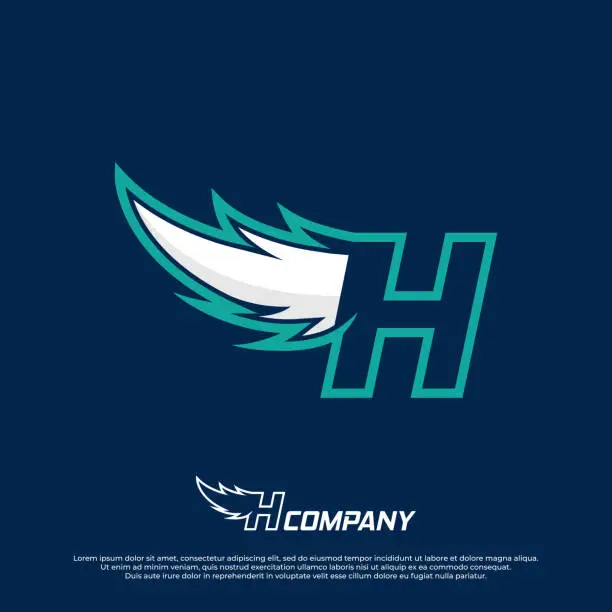 Vector illustration of Wings logo with letter H illustration design, Wings badges esport logo with simple style.