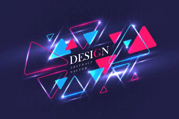 Vector illustration of Abstract geometric background. Neon sports poster with the geometric figures.