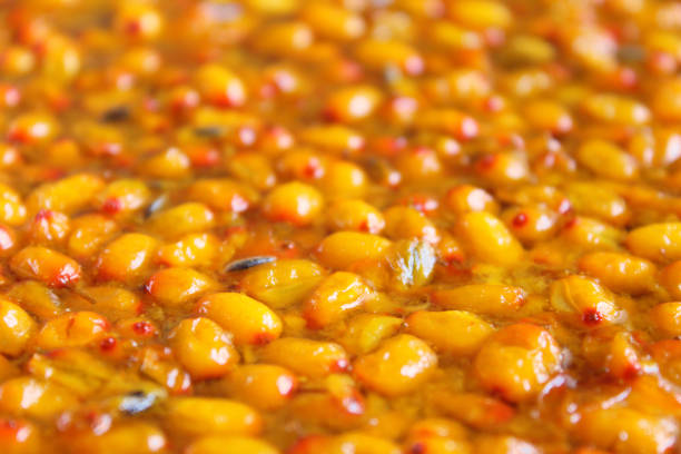 istock Fresh sea buckthorn jam. Close-up. Background. Texture. 1379044284