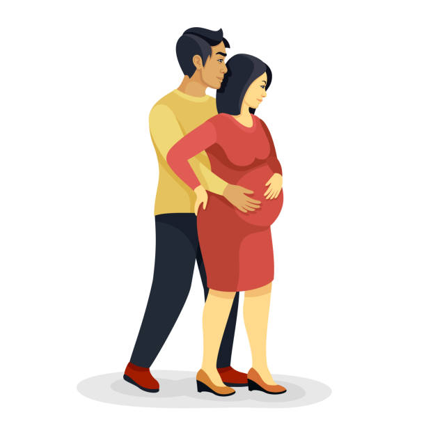 Asian expecting couple. Asian expecting couple. japanese girlfriends stock illustrations