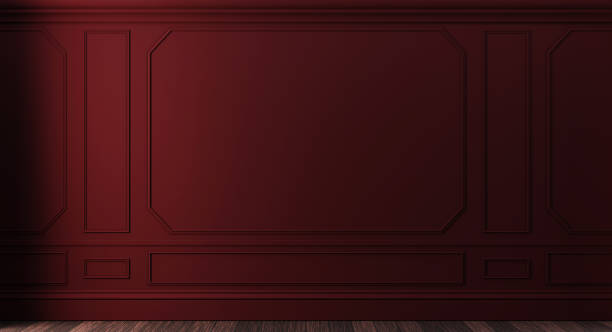 Classic luxury dark red empty interior with wall molding panels
