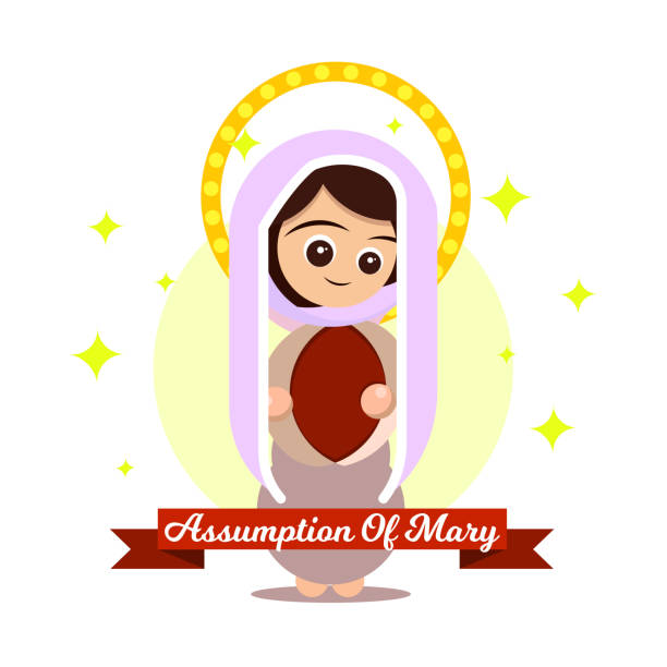 happy assumption of mary tag vektor illustration grußkarte, gott jungfrau maria zeichnung, religiöses poster, 15. august, wichtiger tag - cross backgrounds christianity family stock-grafiken, -clipart, -cartoons und -symbole