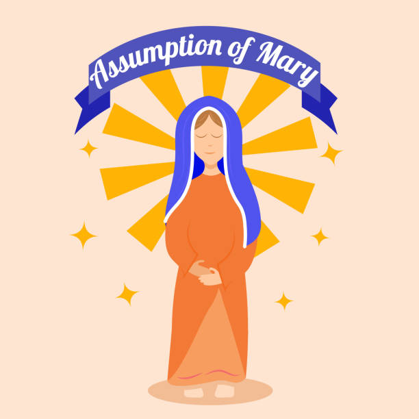 happy assumption of mary tag vektor illustration grußkarte, gott jungfrau maria tapete, poster, 15. august, wichtiger tag - cross backgrounds christianity family stock-grafiken, -clipart, -cartoons und -symbole