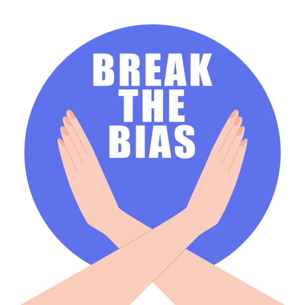 Crossed hands with slogan. Break The Bias for International Women's Day. March 8. Crossed hands with slogan. Break The Bias for International Women's Day. March 8. Vector illustration in flat style. breaking glass ceiling stock illustrations