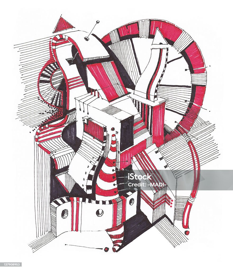 Geometrical abstract drawing Abstract geometrical drawing on a paper, drawn by the handle and markers Abstract stock illustration