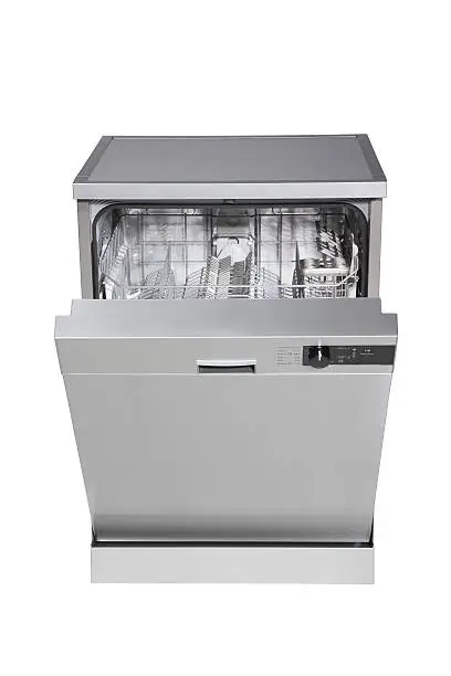 Modern freestanding dishwasher isolated on white with clipping path.