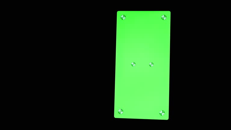 Smartphone with Green Screen, Chroma Key, Markers on Black Background. Close up