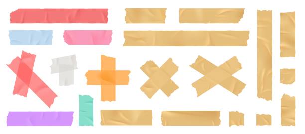 istock Scotch. Adhesive tape, color office glue paper stripes. Sticky bandage, different realistic tapes band. Torn elements, isolated decorative exact vector elements 1379093978