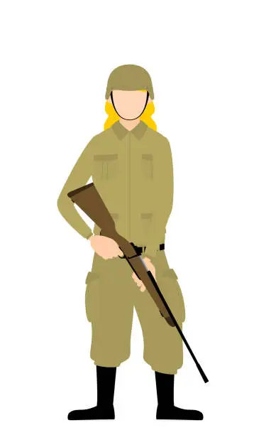 Vector illustration of Female Soldier Pose, Standing guard with a rifle