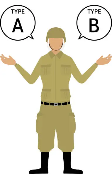 Vector illustration of Senior Female Soldier Pose, Suggesting A and B