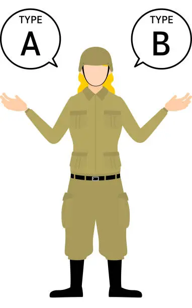 Vector illustration of Female Soldier Pose, Suggesting A and B