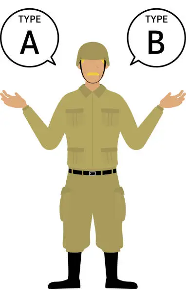 Vector illustration of Senior Male Soldier Pose, Suggesting A and B