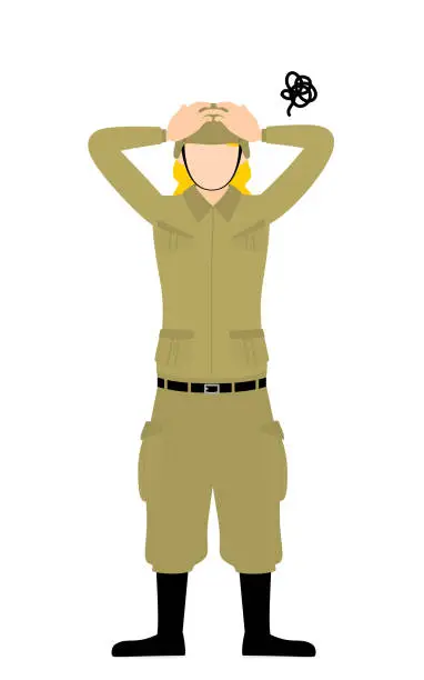 Vector illustration of Female Soldier Pose, Worry with your head