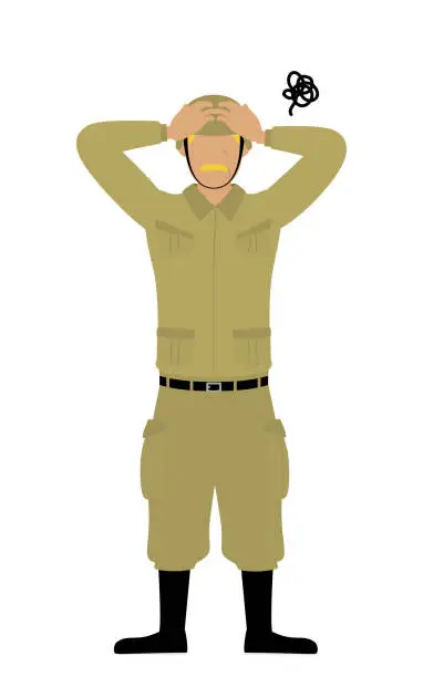 Vector illustration of Senior Male Soldier Pose, Worry with your head