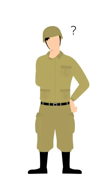 Vector illustration of Male Soldier Pose, Have doubts