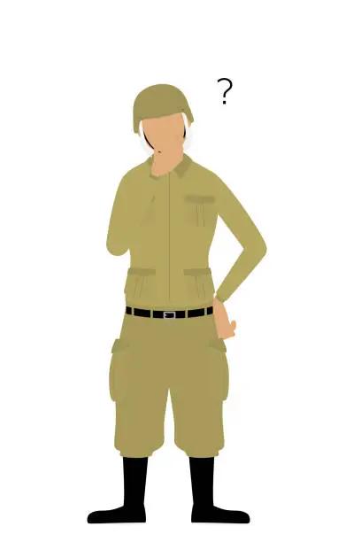 Vector illustration of Senior Female Soldier Pose, Have doubts