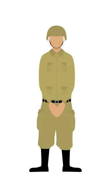 Vector illustration of Senior Female Soldier Pose, Waiting, waiting at the front with hands together