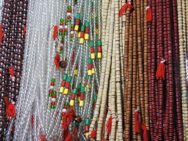 istock Temple shops colorful beaded dhaga string with rudrakhs in display 1379107180