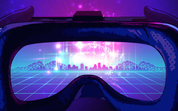 Metaverse Technology Background Looking through virtual reality glasses into the metaverse world. (Used clipping mask) virtual reality simulator stock illustrations