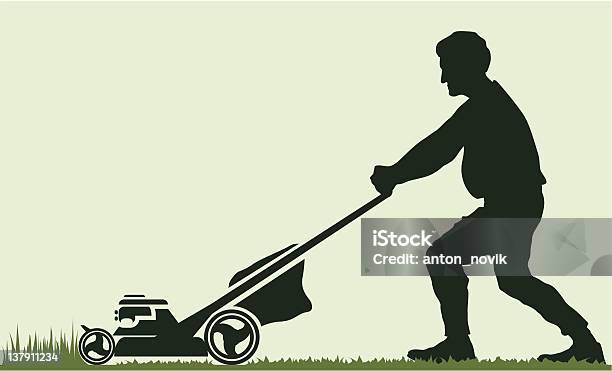 Man Moving The Lawn Vector Stock Illustration - Download Image Now - Activity, Adult, Adults Only