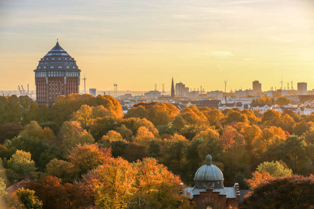 Schanzenpark the hamburg schanzenpark with the historic water tower in autumn landscape arch photos stock pictures, royalty-free photos & images