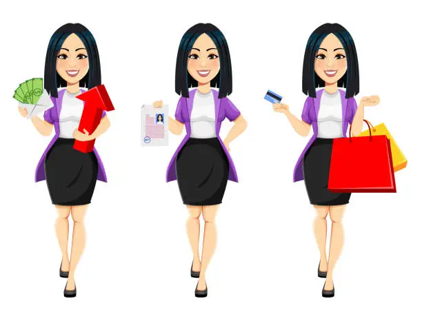 Vector illustration of Concept of modern young Asian business woman