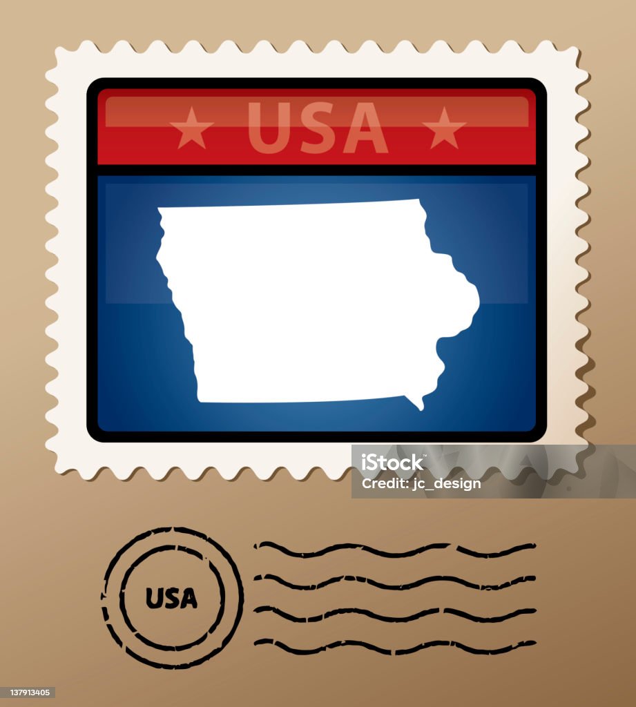 USA Iowa postage stamp USA state stamp illustration with optional postage mark. Blue stock vector