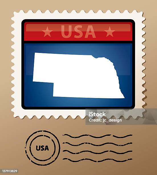 Ilustración de Usa Nebraska Sello Postal y más Vectores Libres de Derechos de América del norte - América del norte, Azul, Cartografía