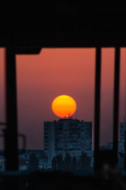 Sunset on top of building in Plovdiv, Bulgaria