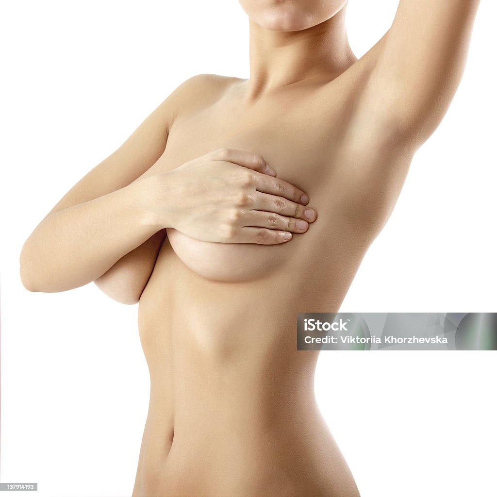 woman examining breast mastopathy or cancer woman examining breast mastopathy or cancer isolated Breast Stock Photo