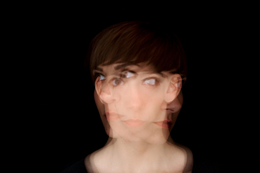 Multiple exposure of young woman portrait looking in different directions