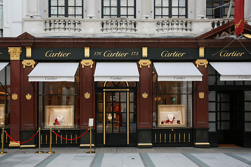 London / UK - September 19, 2020: Cartier's store in New Bond Street shot at eye-level