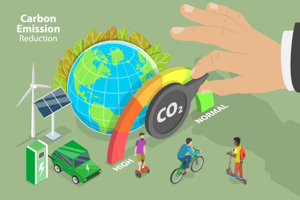 ilustrações de stock, clip art, desenhos animados e ícones de 3d isometric flat vector conceptual illustration of reducing carbon emissions - medidor co2 render