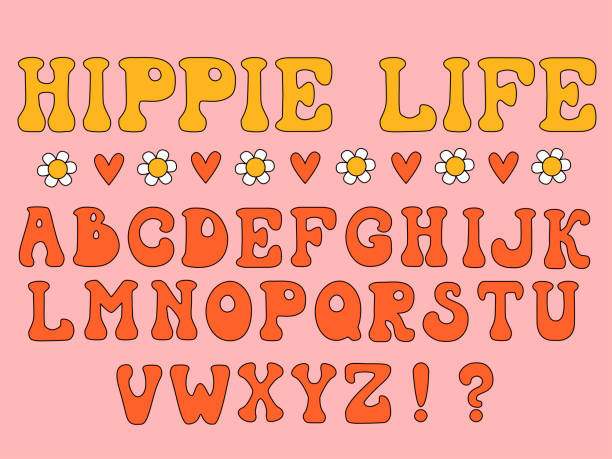 illustrations, cliparts, dessins animés et icônes de hippie life est un style de lettrage amusant de la fin des années 1960 ou du début des années 1970 - 1960’s