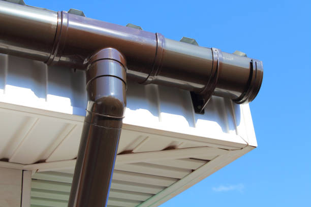 istock Plastic gutter for the roof on the house. Close-up. Background. 1379212971