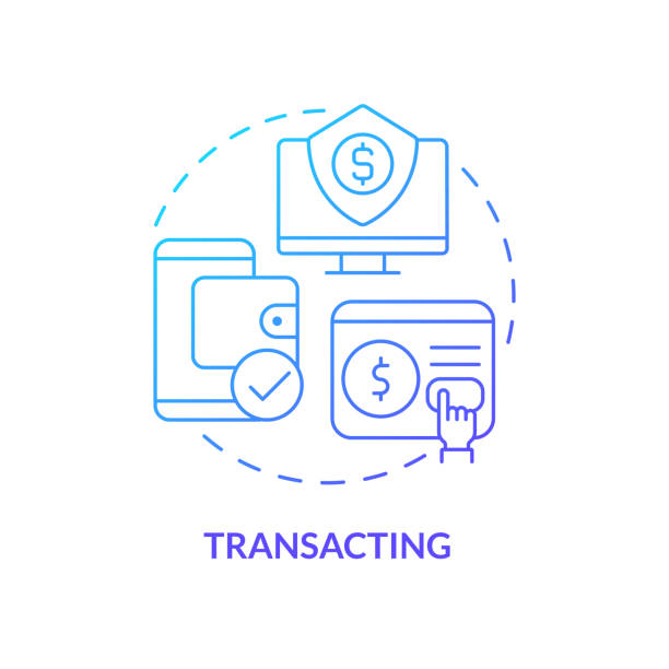 Transacting blue gradient concept icon Transacting blue gradient concept icon. Online banking. Financial management. Digital skills abstract idea thin line illustration. Isolated outline drawing. Myriad Pro-Bold fonts used financial literacy logo stock illustrations