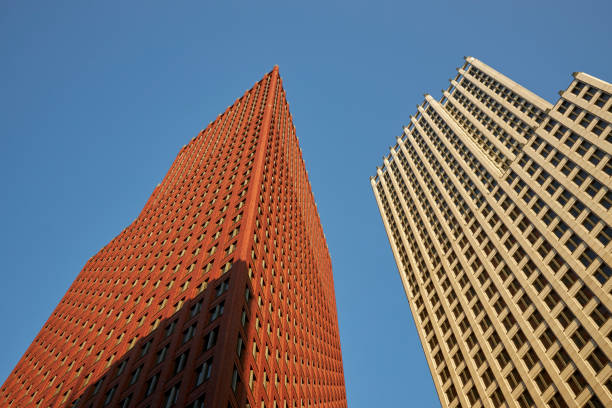 Tall red and white residential building