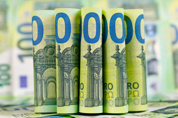 One hundred euro banknotes each, EUR curency stock photo