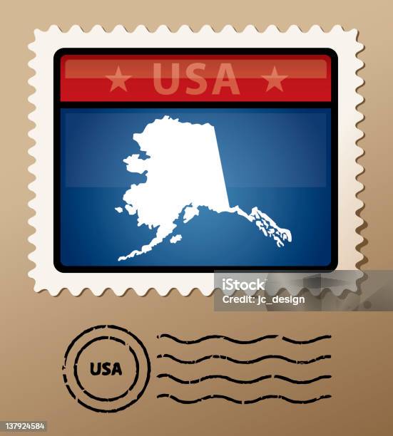 Stati Uniti Alaska Francobollo Postale - Immagini vettoriali stock e altre immagini di Alaska - Stato USA - Alaska - Stato USA, America del Nord, Blu