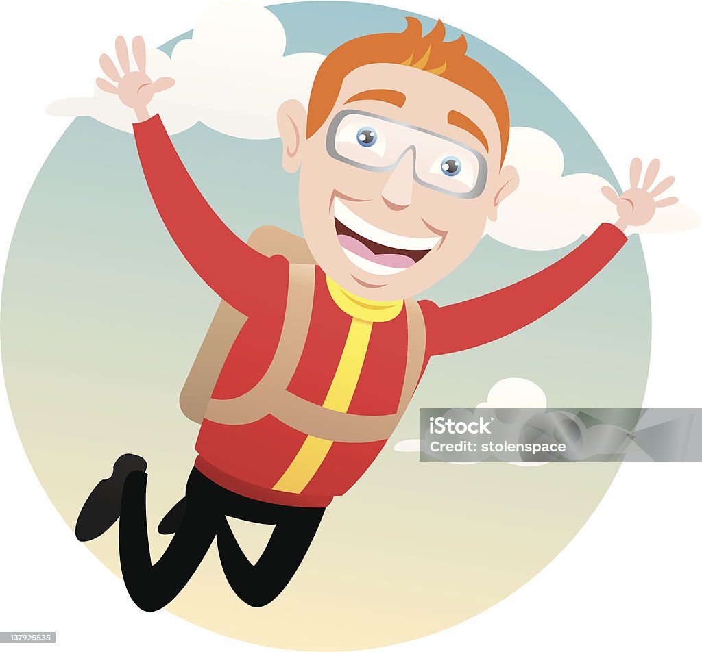 parachute jumper flying in the sky red-haired skydiver in red jacket flying in the in the cloudy sky Adult stock vector