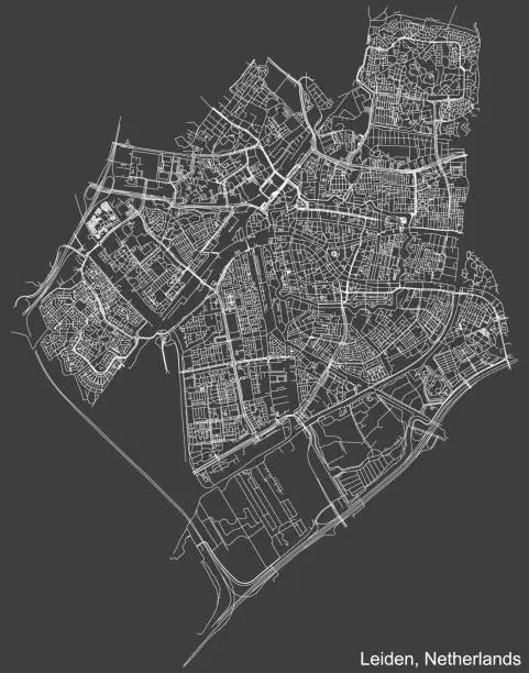Vector illustration of Street roads map of LEIDEN, NETHERLANDS