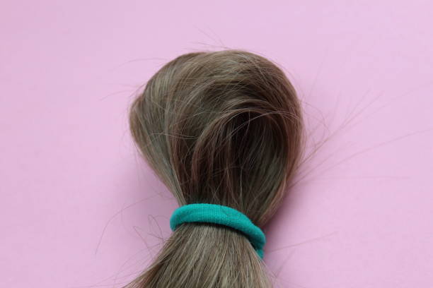 istock Dark hair folded in half and secured with a rubber band 1379265574