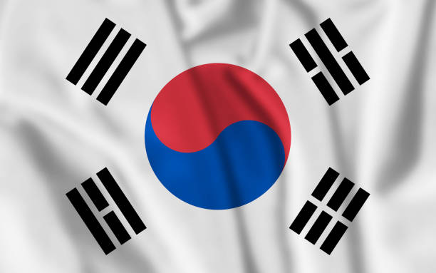 bandera de corea del sur. ondeando la bandera de corea del sur. ilustración 3d. - south corea fotografías e imágenes de stock