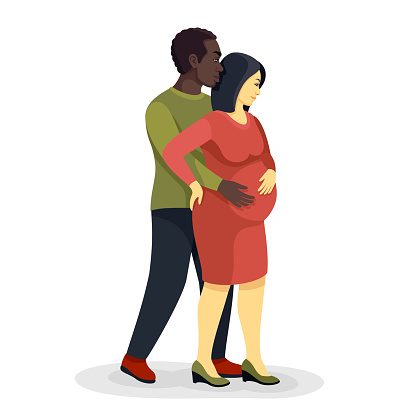 Mixed Race Couple Expecting Baby. Pregnancy  concept.